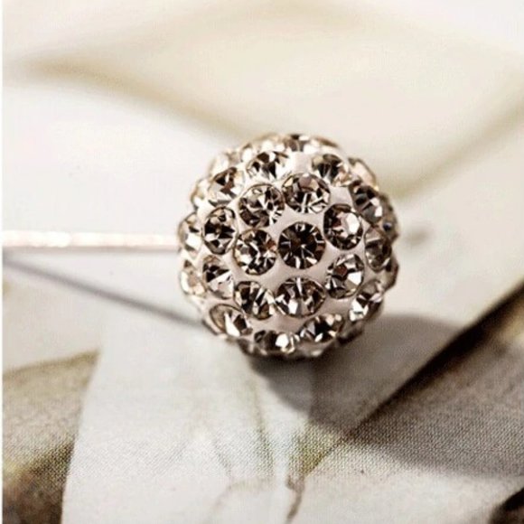 NEW 925 Sterling Silver Diamond Ball Stud Earrings - Picture 4 of 5